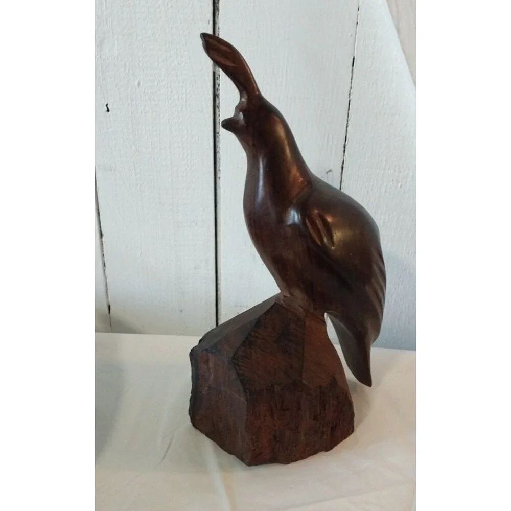 Vintage Hand Carved Quail Brown Iron Wood Sculpture Figurine 10